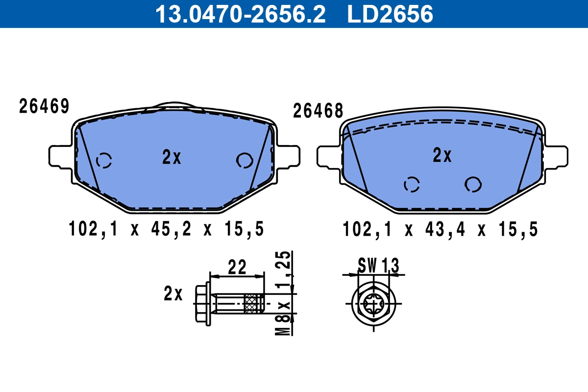 Brake Pad Set, disc brake ATE Ceramic 13.0470-2656.2