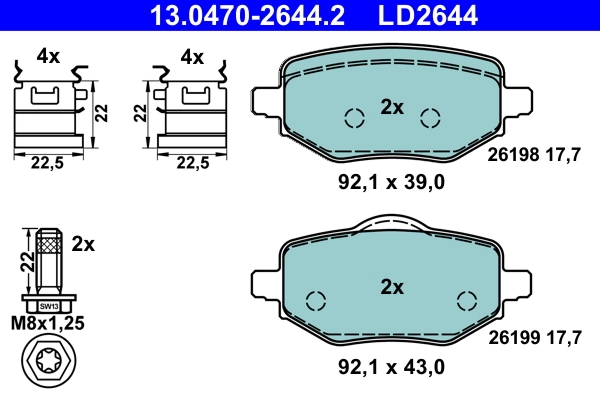 Brake Pad Set, disc brake ATE Ceramic 13.0470-2644.2