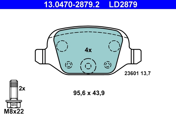 Brake Pad Set, disc brake ATE Ceramic 13.0470-2879.2