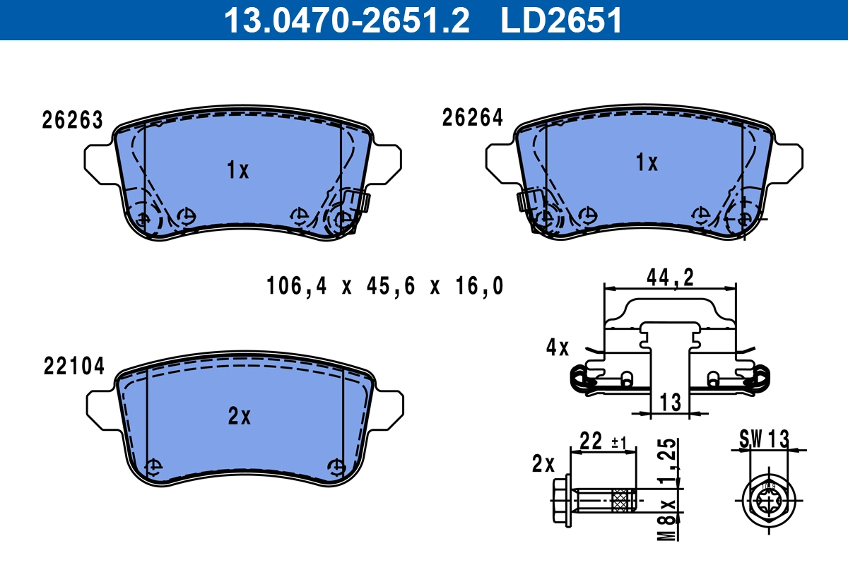 Brake Pad Set, disc brake ATE Ceramic 13.0470-2651.2