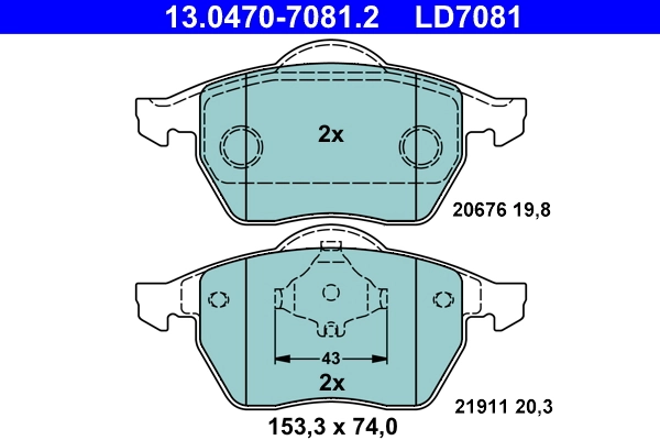 Brake Pad Set, disc brake ATE Ceramic 13.0470-7081.2