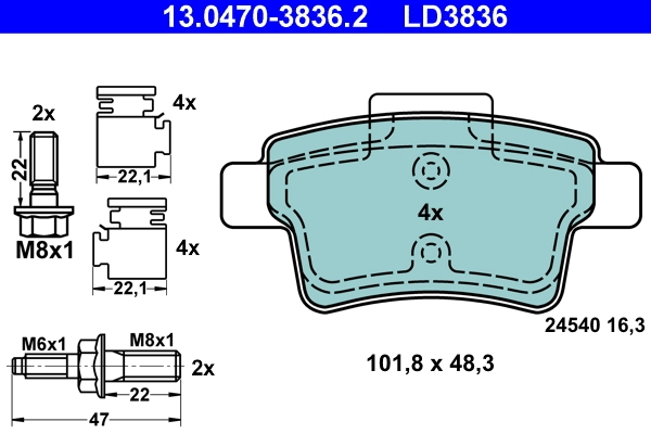 Brake Pad Set, disc brake ATE Ceramic 13.0470-3836.2