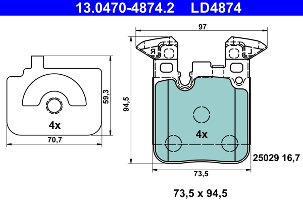 Brake Pad Set, disc brake ATE Ceramic 13.0470-4874.2