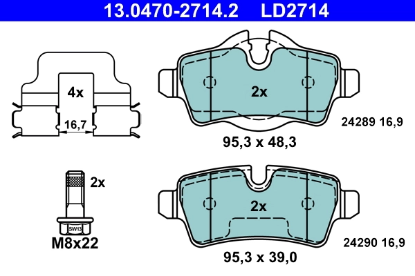 Brake Pad Set, disc brake ATE Ceramic 13.0470-2714.2