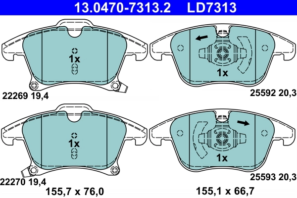 Brake Pad Set, disc brake ATE Ceramic 13.0470-7313.2