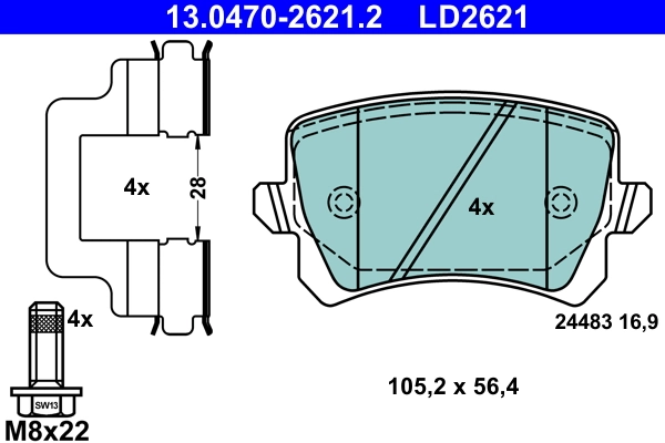 Brake Pad Set, disc brake ATE Ceramic 13.0470-2621.2
