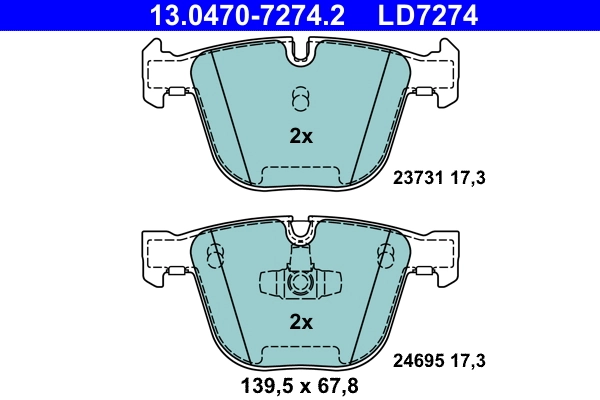 Brake Pad Set, disc brake ATE Ceramic 13.0470-7274.2
