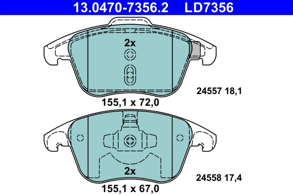 Brake Pad Set, disc brake ATE Ceramic 13.0470-7356.2
