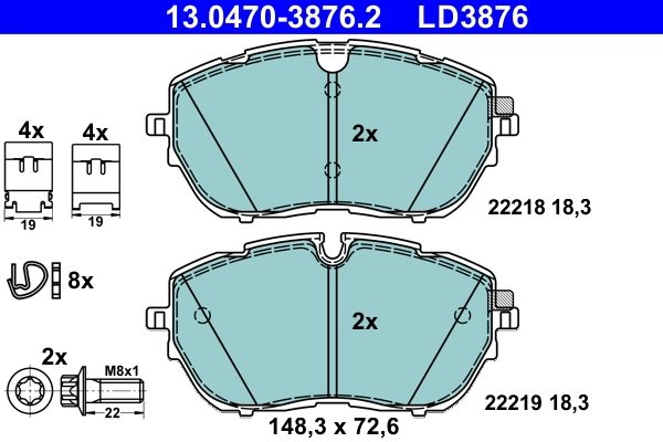 Brake Pad Set, disc brake ATE Ceramic 13.0470-3876.2