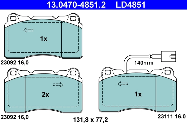 Brake Pad Set, disc brake ATE Ceramic 13.0470-4851.2