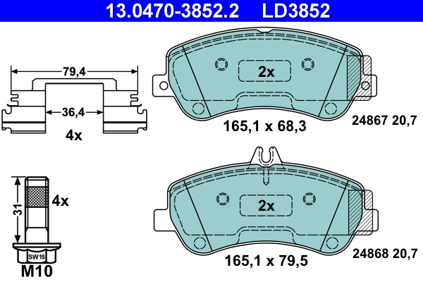 Brake Pad Set, disc brake ATE Ceramic 13.0470-3852.2