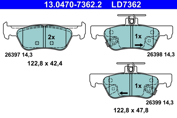 Brake Pad Set, disc brake ATE Ceramic 13.0470-7362.2