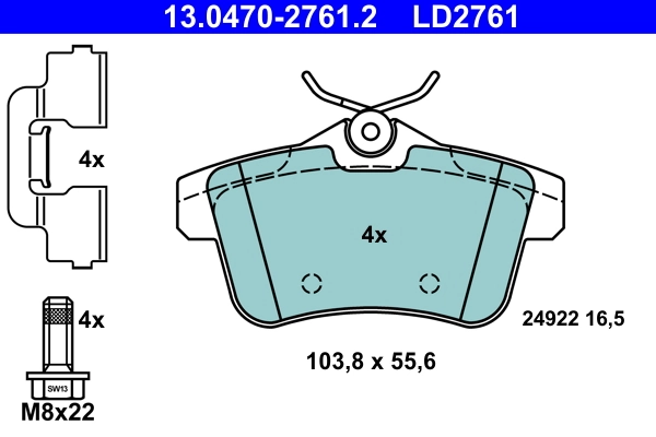 Brake Pad Set, disc brake ATE Ceramic 13.0470-2761.2