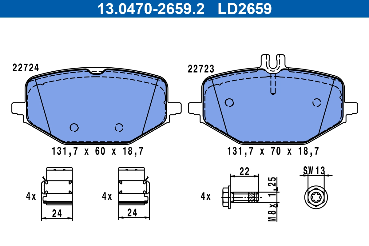 Brake Pad Set, disc brake ATE Ceramic 13.0470-2659.2