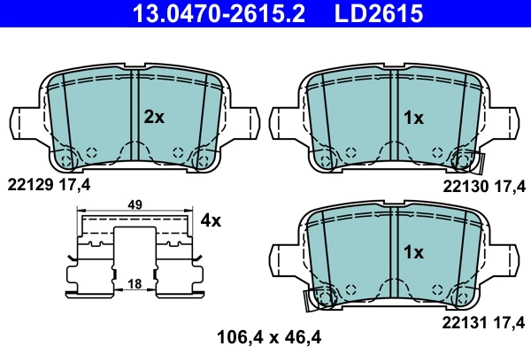 Brake Pad Set, disc brake ATE Ceramic 13.0470-2615.2