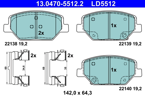 Brake Pad Set, disc brake ATE Ceramic 13.0470-5512.2