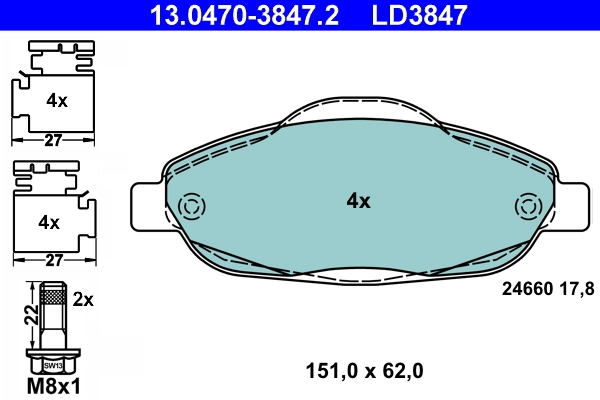 Brake Pad Set, disc brake ATE Ceramic 13.0470-3847.2