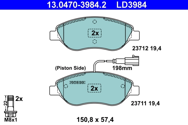 Brake Pad Set, disc brake ATE Ceramic 13.0470-3984.2