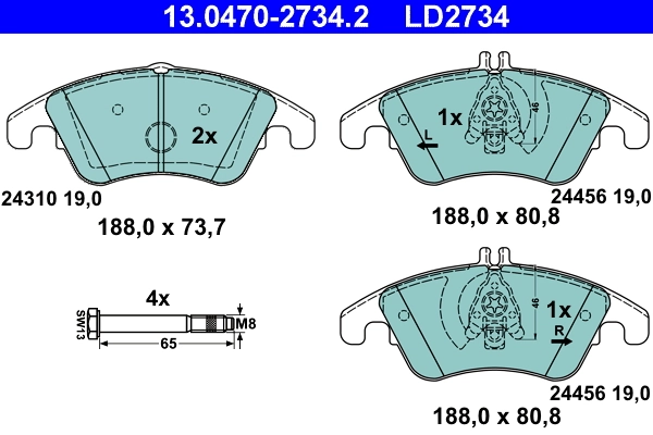Brake Pad Set, disc brake ATE Ceramic 13.0470-2734.2