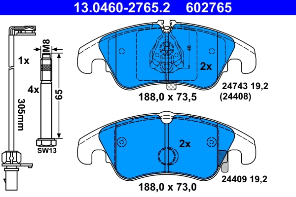 Brake Pad Set, disc brake 13.0460-2765.2