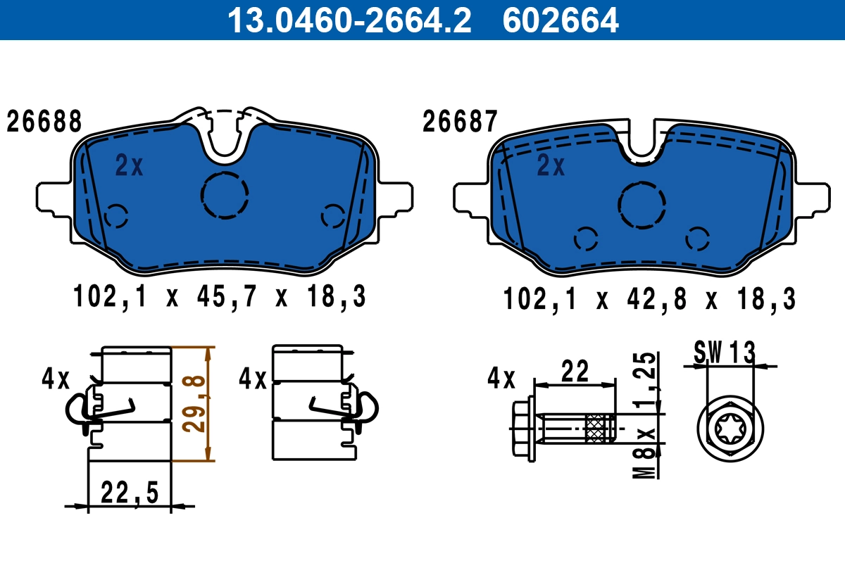 Brake Pad Set, disc brake 13.0460-2664.2