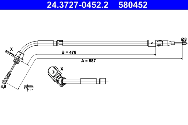 Cable Pull, parking brake 24.3727-0452.2
