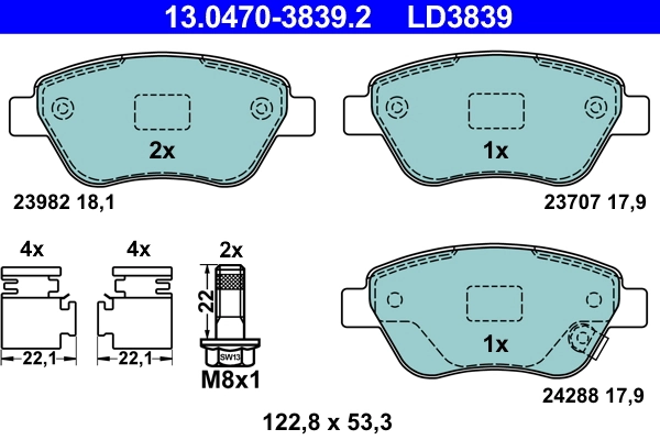 Brake Pad Set, disc brake ATE Ceramic 13.0470-3839.2