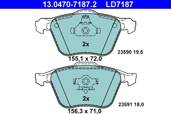 Brake Pad Set, disc brake ATE Ceramic 13.0470-7187.2