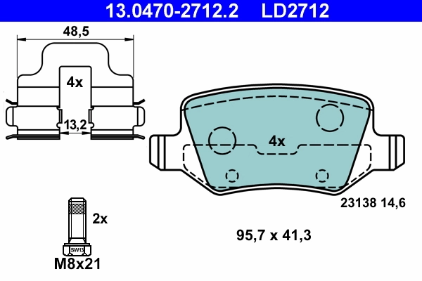Brake Pad Set, disc brake ATE Ceramic 13.0470-2712.2