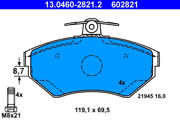 Brake Pad Set, disc brake 13.0460-2821.2