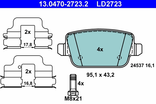 Brake Pad Set, disc brake ATE Ceramic 13.0470-2723.2