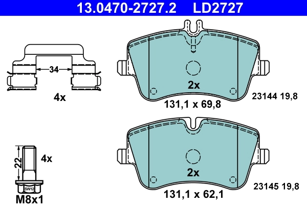 Brake Pad Set, disc brake ATE Ceramic 13.0470-2727.2