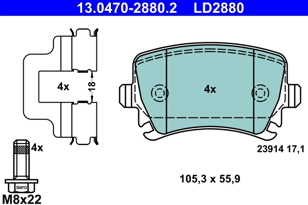Brake Pad Set, disc brake ATE Ceramic 13.0470-2880.2