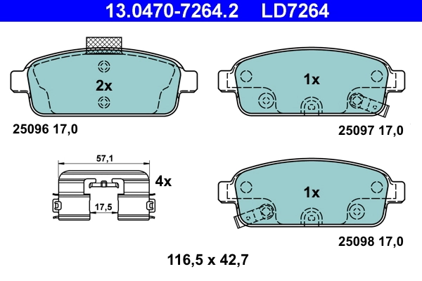 Brake Pad Set, disc brake ATE Ceramic 13.0470-7264.2