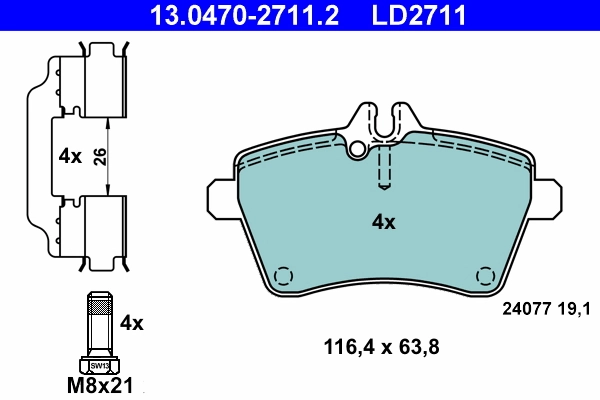 Brake Pad Set, disc brake ATE Ceramic 13.0470-2711.2