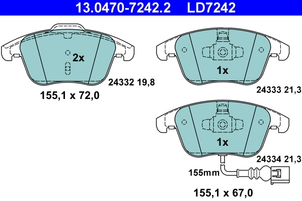 Brake Pad Set, disc brake ATE Ceramic 13.0470-7242.2