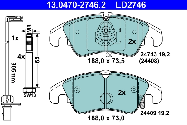Brake Pad Set, disc brake ATE Ceramic 13.0470-2746.2