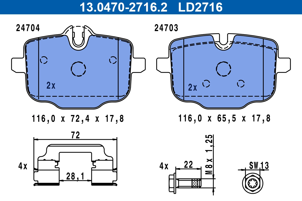 Brake Pad Set, disc brake ATE Ceramic 13.0470-2716.2
