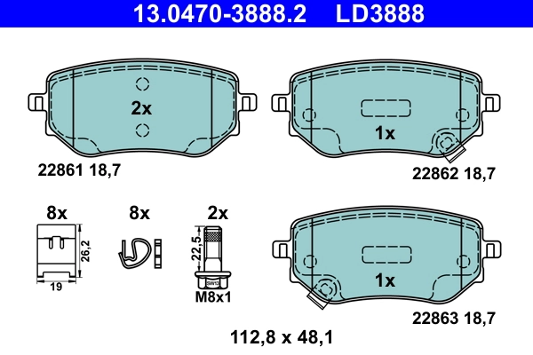 Brake Pad Set, disc brake ATE Ceramic 13.0470-3888.2