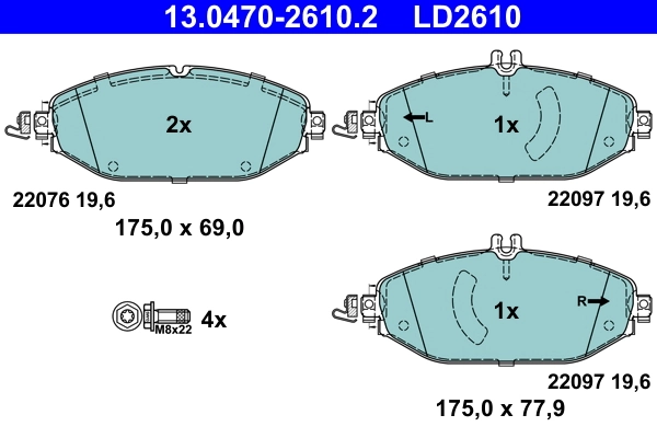 Brake Pad Set, disc brake ATE Ceramic 13.0470-2610.2