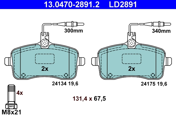 Brake Pad Set, disc brake ATE Ceramic 13.0470-2891.2