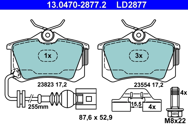 Brake Pad Set, disc brake ATE Ceramic 13.0470-2877.2