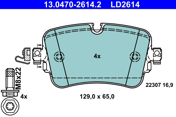 Brake Pad Set, disc brake ATE Ceramic 13.0470-2614.2