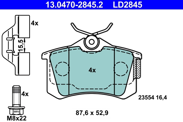 Brake Pad Set, disc brake ATE Ceramic 13.0470-2845.2