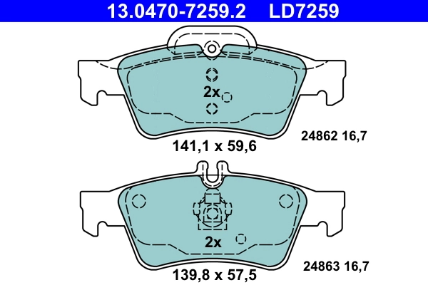 Brake Pad Set, disc brake ATE Ceramic 13.0470-7259.2