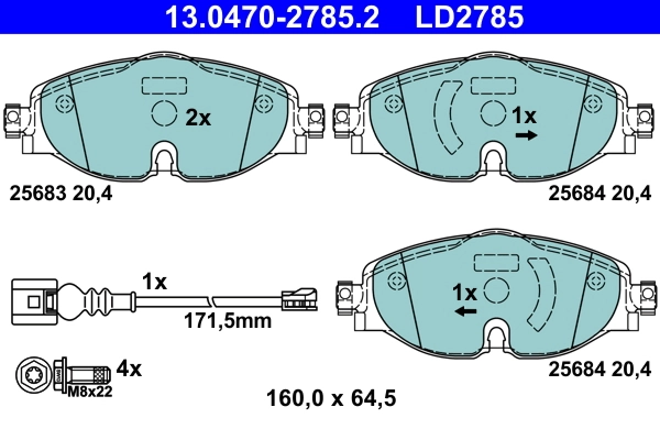 Brake Pad Set, disc brake ATE Ceramic 13.0470-2785.2