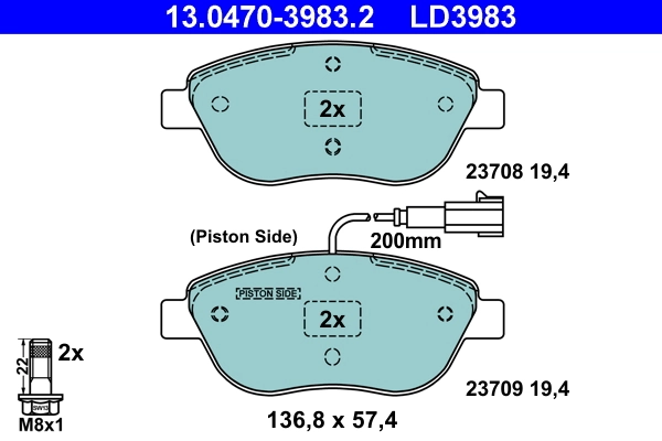 Brake Pad Set, disc brake ATE Ceramic 13.0470-3983.2