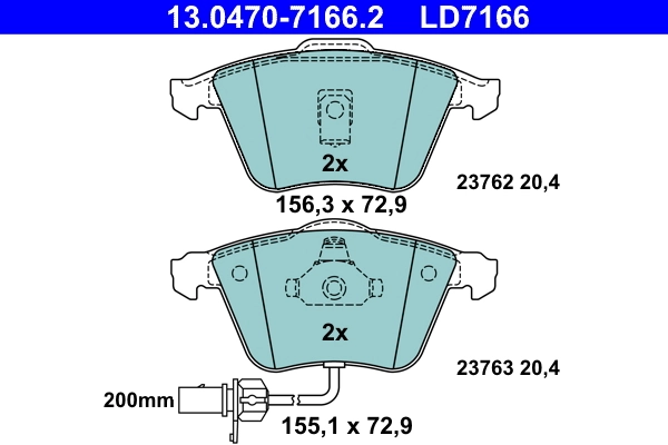 Brake Pad Set, disc brake ATE Ceramic 13.0470-7166.2