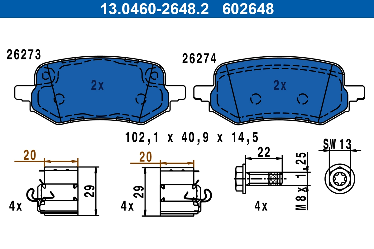 Brake Pad Set, disc brake 13.0460-2648.2