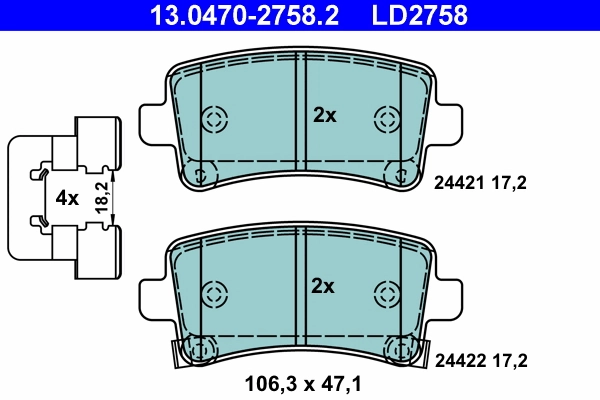 Brake Pad Set, disc brake ATE Ceramic 13.0470-2758.2